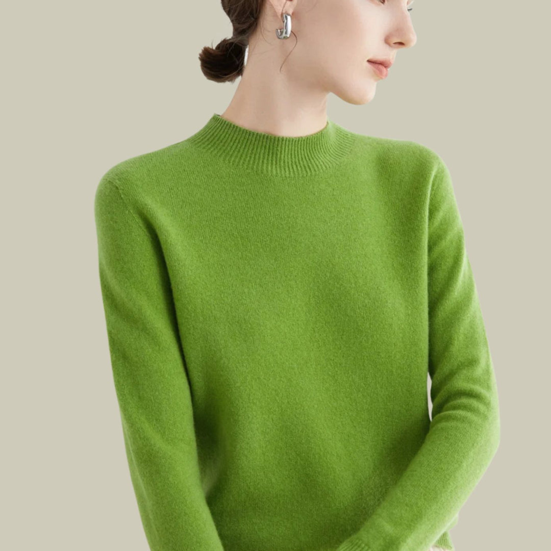 Women's Mock Neck Merino Wool Sweaters Soft Knit Pullover - Fruit Green