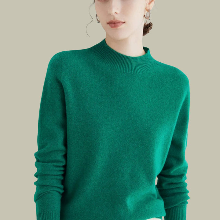 Women's Mock Neck Merino Wool Sweaters Soft Knit Pullover - Jacquard Green