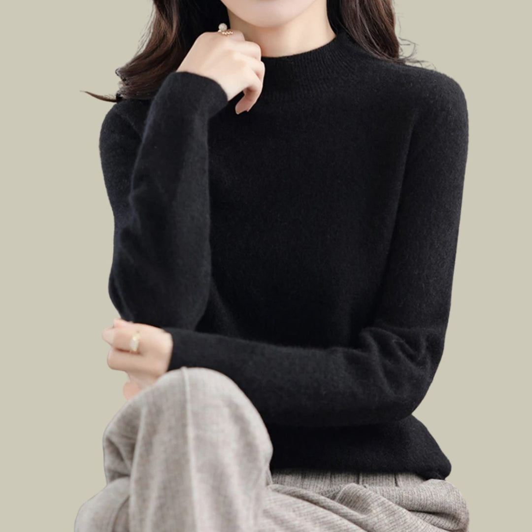 Women's Mock Neck Merino Wool Sweaters Soft Knit Pullover - Black