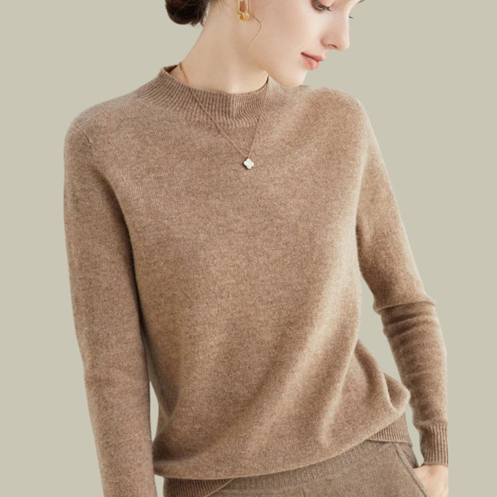 Women's Mock Neck Merino Wool Sweaters Soft Knit Pullover - Light Tan