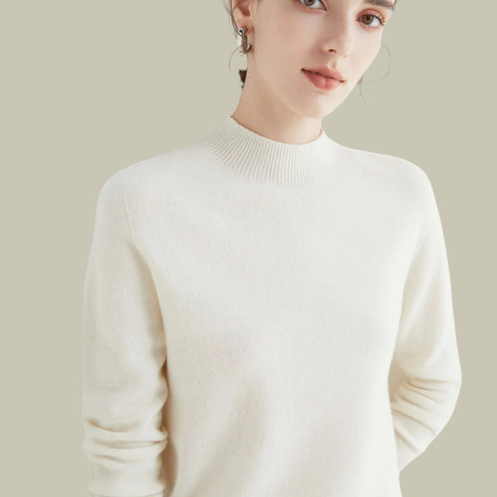 Women's Mock Neck Merino Wool Sweaters Soft Knit Pullover - White