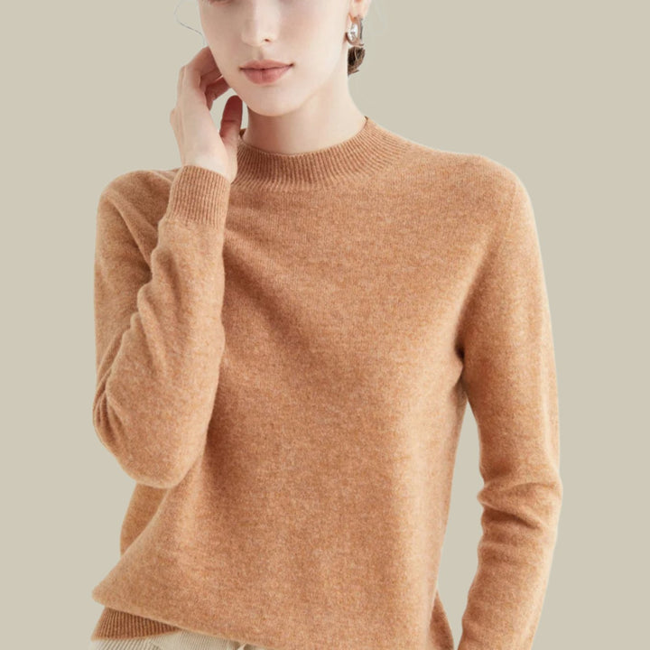 Women's Mock Neck Merino Wool Sweaters Soft Knit Pullover - Golden Camel