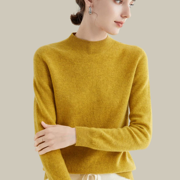 Women's Mock Neck Merino Wool Sweaters Soft Knit Pullover - Mustard Yellow