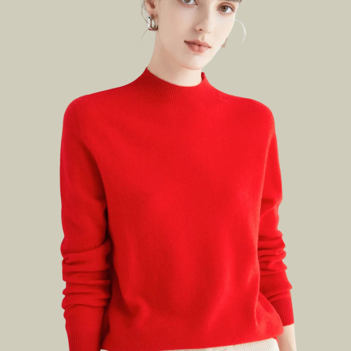 Women's Mock Neck Merino Wool Sweaters Soft Knit Pullover - Red