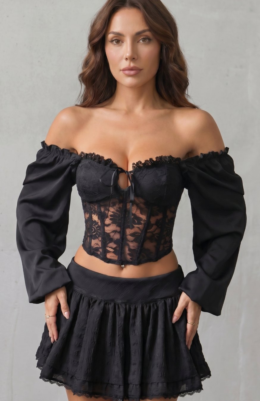 Women's Off-Shoulder Floral Lace Corset Crop Top