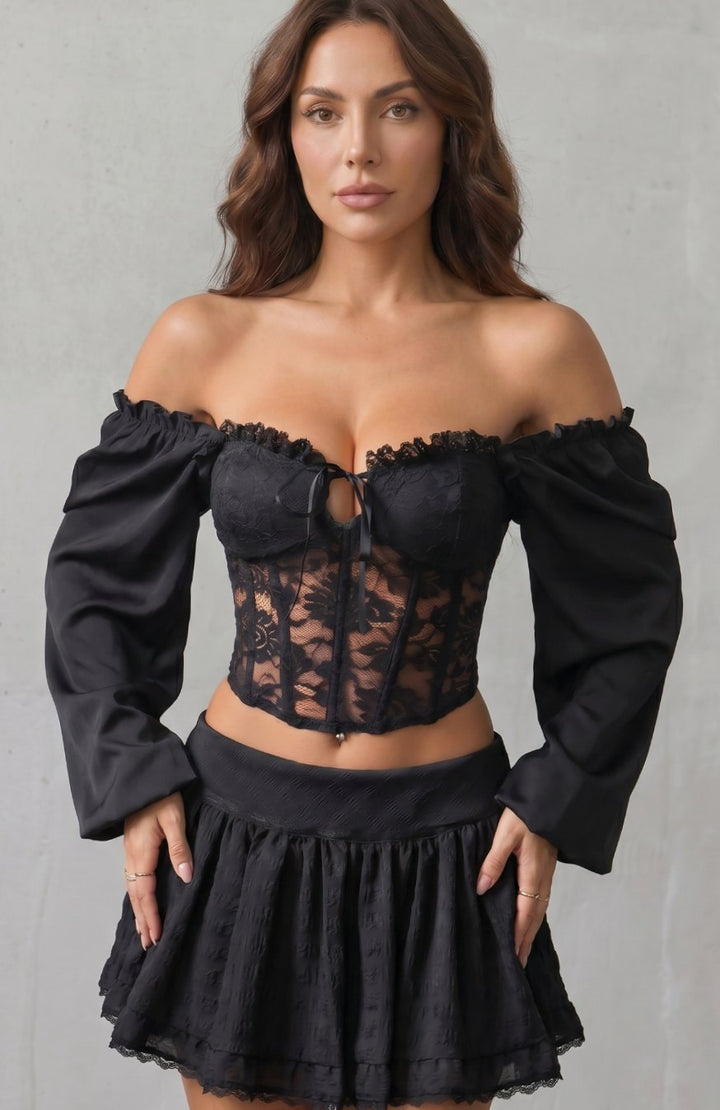 Women's Off-Shoulder Floral Lace Corset Crop Top