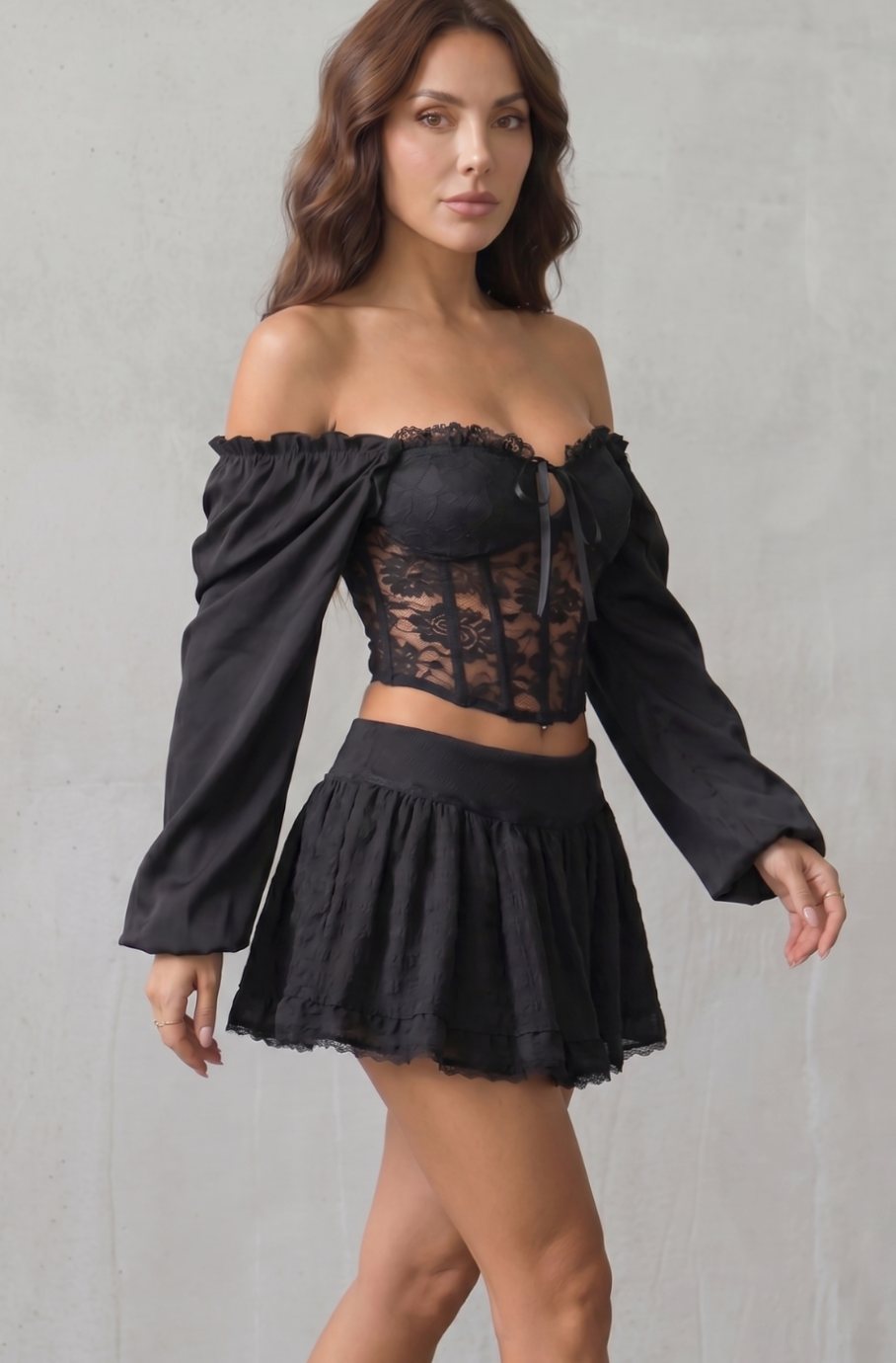 Women's Off-Shoulder Floral Lace Corset Crop Top