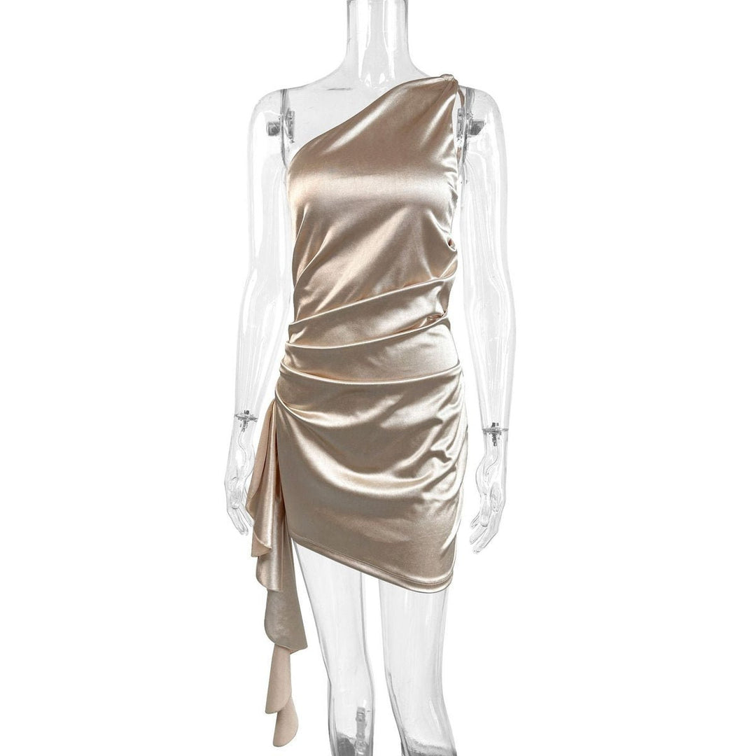 Women's One-Shoulder Asymmetric Draped Satin Cocktail Dress
