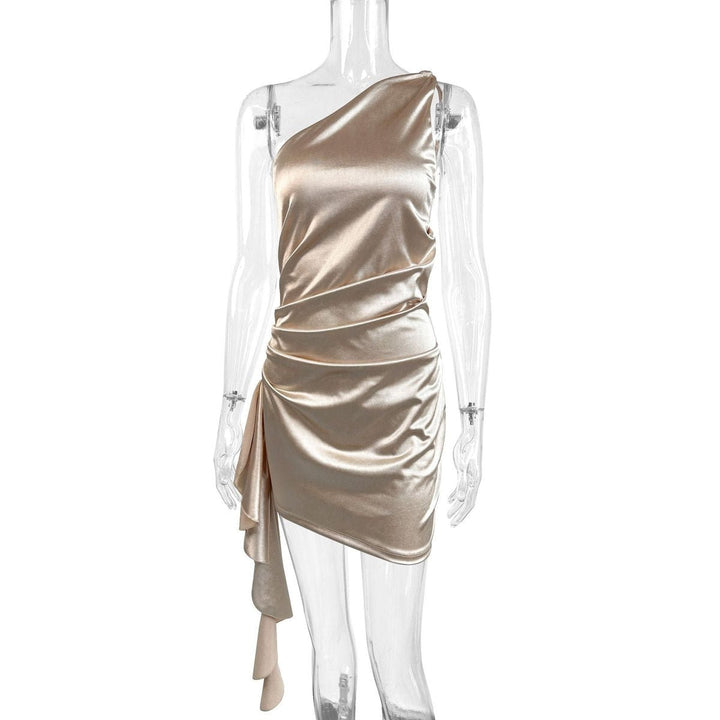 Women's One-Shoulder Asymmetric Draped Satin Cocktail Dress