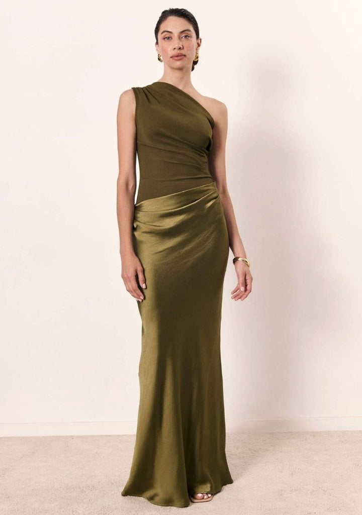 Women's One-Shoulder Asymmetric Neckline Elegant Maxi Dress