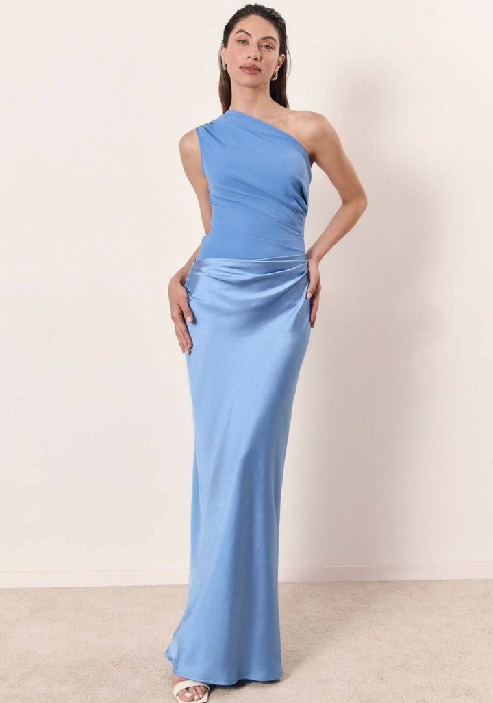Women's One-Shoulder Asymmetric Neckline Elegant Maxi Dress