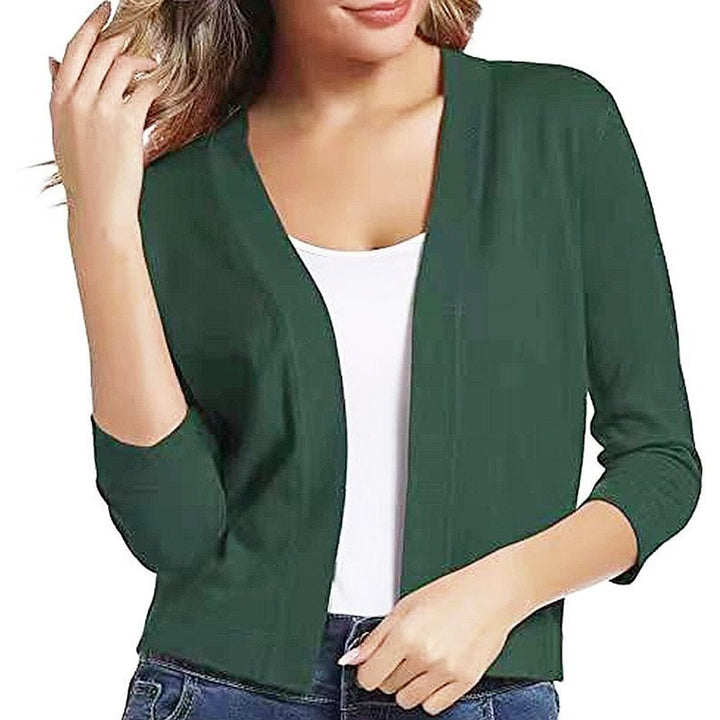 Women's Open-Front Cropped Three-Quarter Sleeve Cardigan