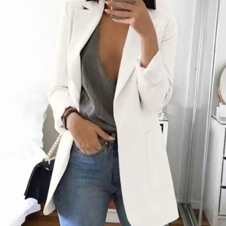 Women's Open-Front Lapel Long-Sleeve Casual Smart Blazer - White