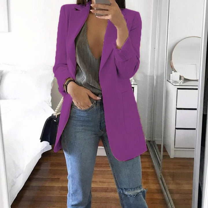 Women's Open-Front Lapel Long-Sleeve Casual Smart Blazer - Purple