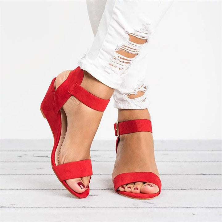 Women's Open-Toe Ankle Strap Wedge Sandals - Red