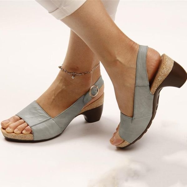 Women's Open-Toe Block Heel Slingback Sandals - Gray