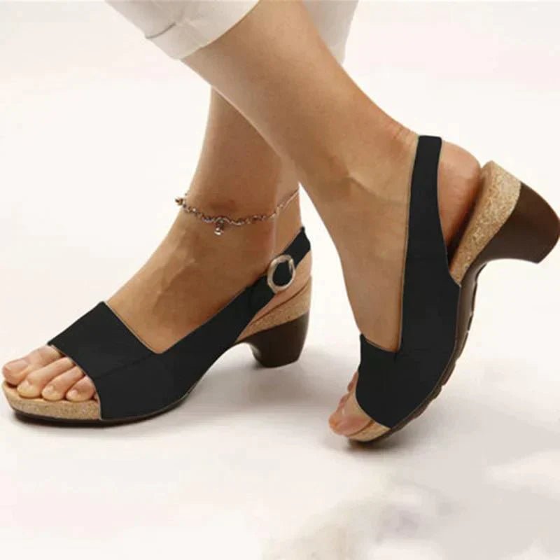 Women's Open-Toe Block Heel Slingback Sandals - Black
