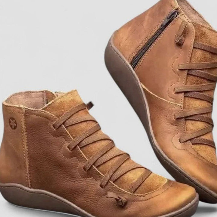 Women's Orthopedic Ankle Boots Lace-Up Side-Zip Booties - Brown
