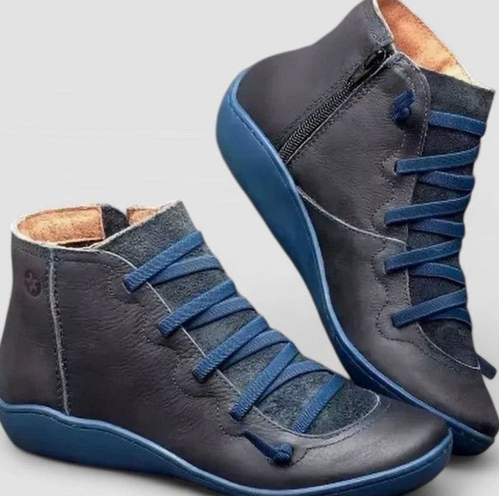Women's Orthopedic Ankle Boots Lace-Up Side-Zip Booties - Blue