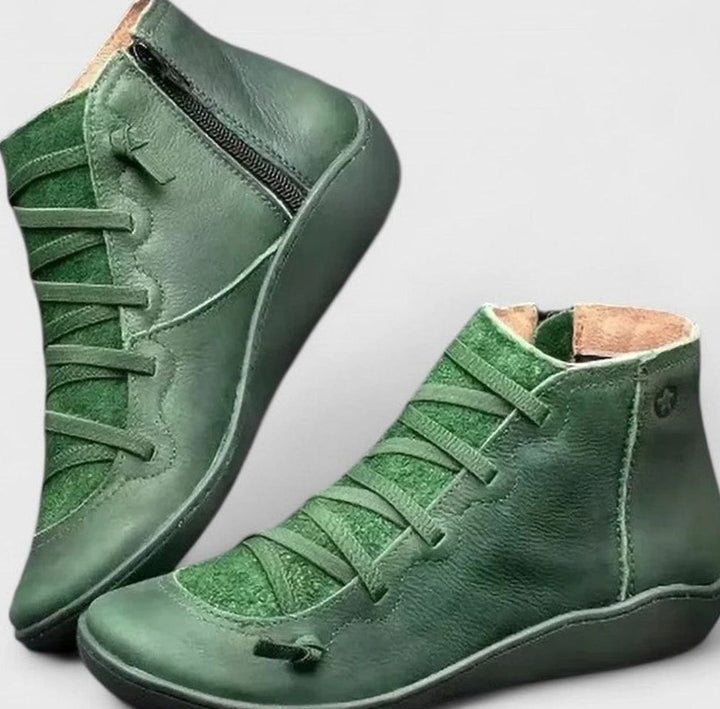 Women's Orthopedic Ankle Boots Lace-Up Side-Zip Booties - Green