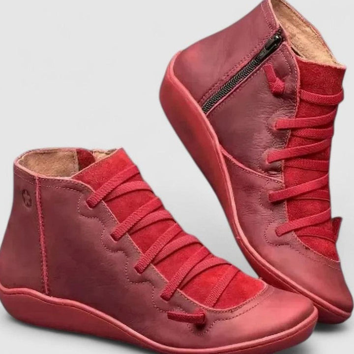 Women's Orthopedic Ankle Boots Lace-Up Side-Zip Booties - Red