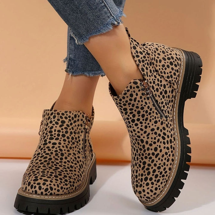Women's Orthopedic Ankle Boots Leopard Print Side-Zip Booties - Leopard Print
