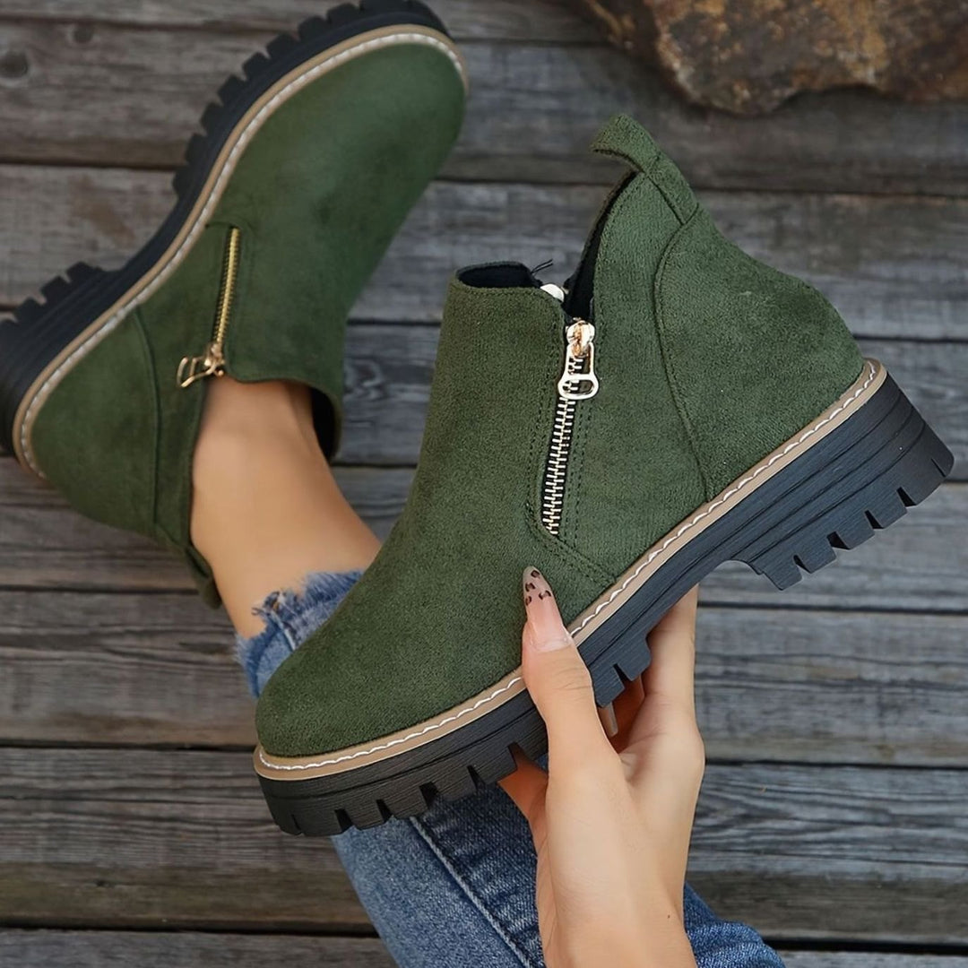 Women's Orthopedic Ankle Boots Leopard Print Side-Zip Booties - Green