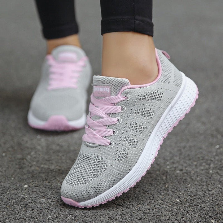 Women's Orthopedic Arch-Support Breathable Mesh Lace-Up Sneakers - Grayish Pink