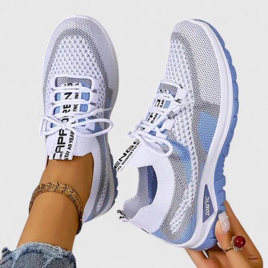 Women's Orthopedic Arch-Support Breathable Mesh Lace-Up Walking Sneakers - Blue