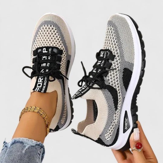 Women's Orthopedic Arch-Support Breathable Mesh Lace-Up Walking Sneakers - Black