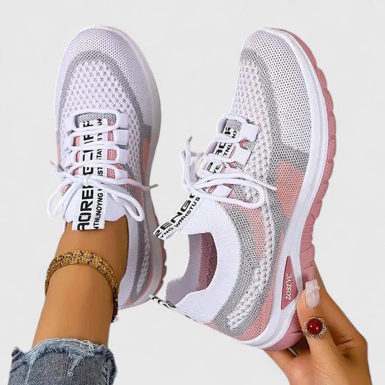 Women's Orthopedic Arch-Support Breathable Mesh Lace-Up Walking Sneakers - Pink
