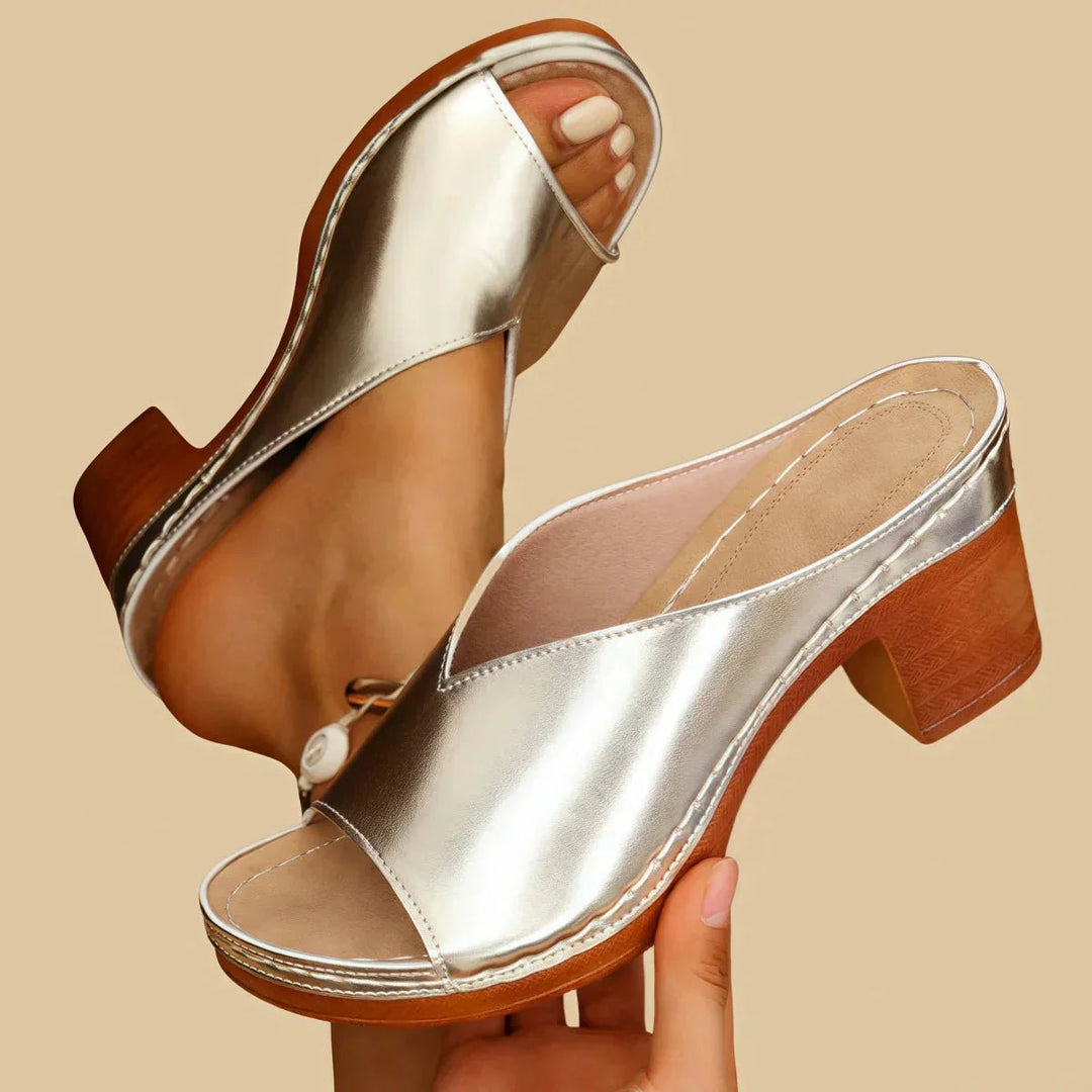 Women's Orthopedic Block-Heel Open-Toe Slip-On Mule Sandals