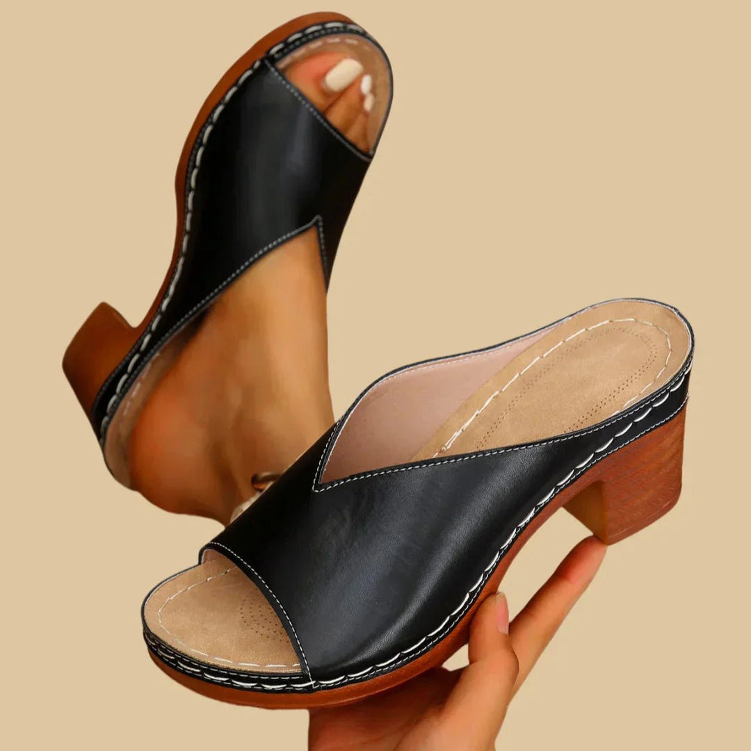 Women's Orthopedic Block-Heel Open-Toe Slip-On Mule Sandals