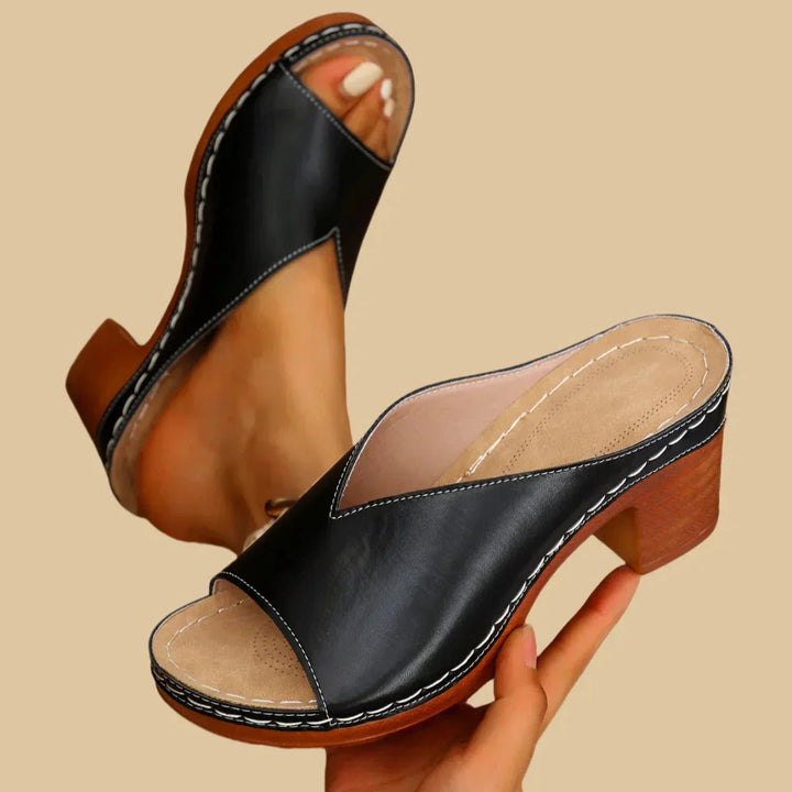 Women's Orthopedic Block-Heel Open-Toe Slip-On Mule Sandals