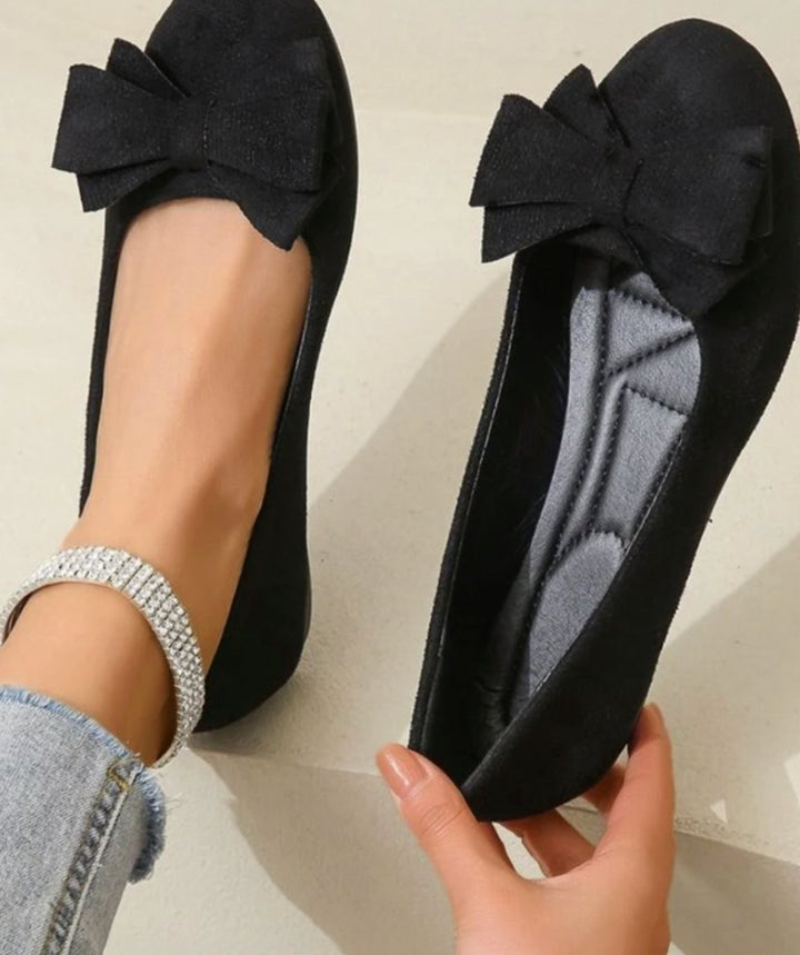 Women's Orthopedic Bow-Detail Slip-On Comfort Shoes Ballet Flats - Black