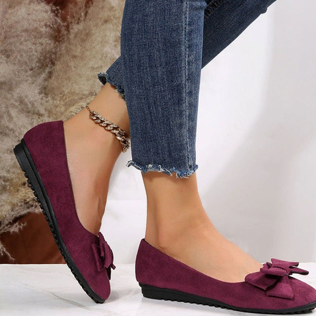 Women's Orthopedic Bow-Detail Slip-On Comfort Shoes Ballet Flats - Burgundy