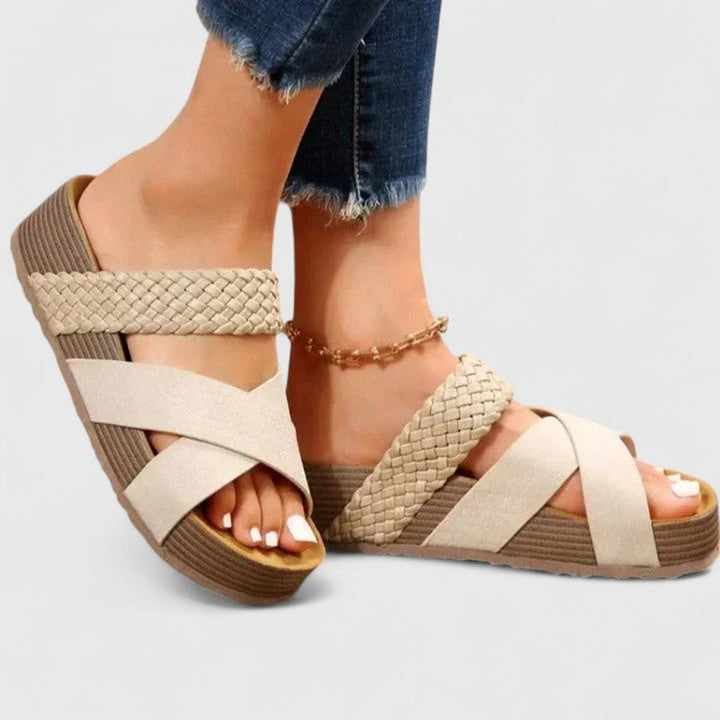 Women's Orthopedic Braided-Strap Platform Comfortable Sandals - White