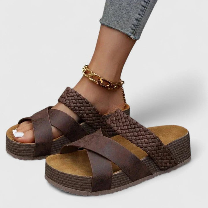 Women's Orthopedic Braided-Strap Platform Comfortable Sandals - Brown