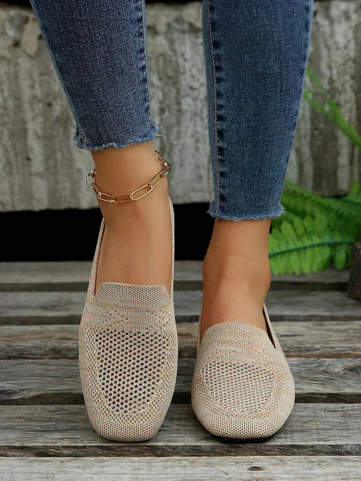 Women's Orthopedic Breathable Knit Slip-On Square-Toe Loafers - Beige