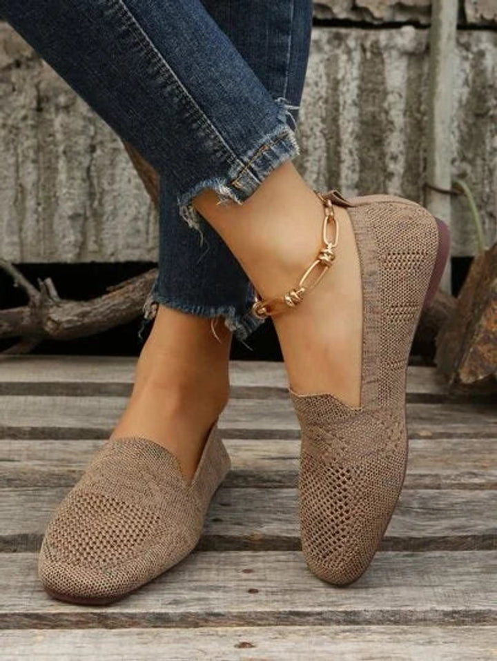 Women's Orthopedic Breathable Knit Slip-On Square-Toe Loafers - Khaki