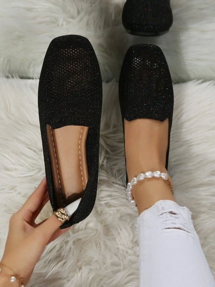 Women's Orthopedic Breathable Knit Slip-On Square-Toe Loafers - Black