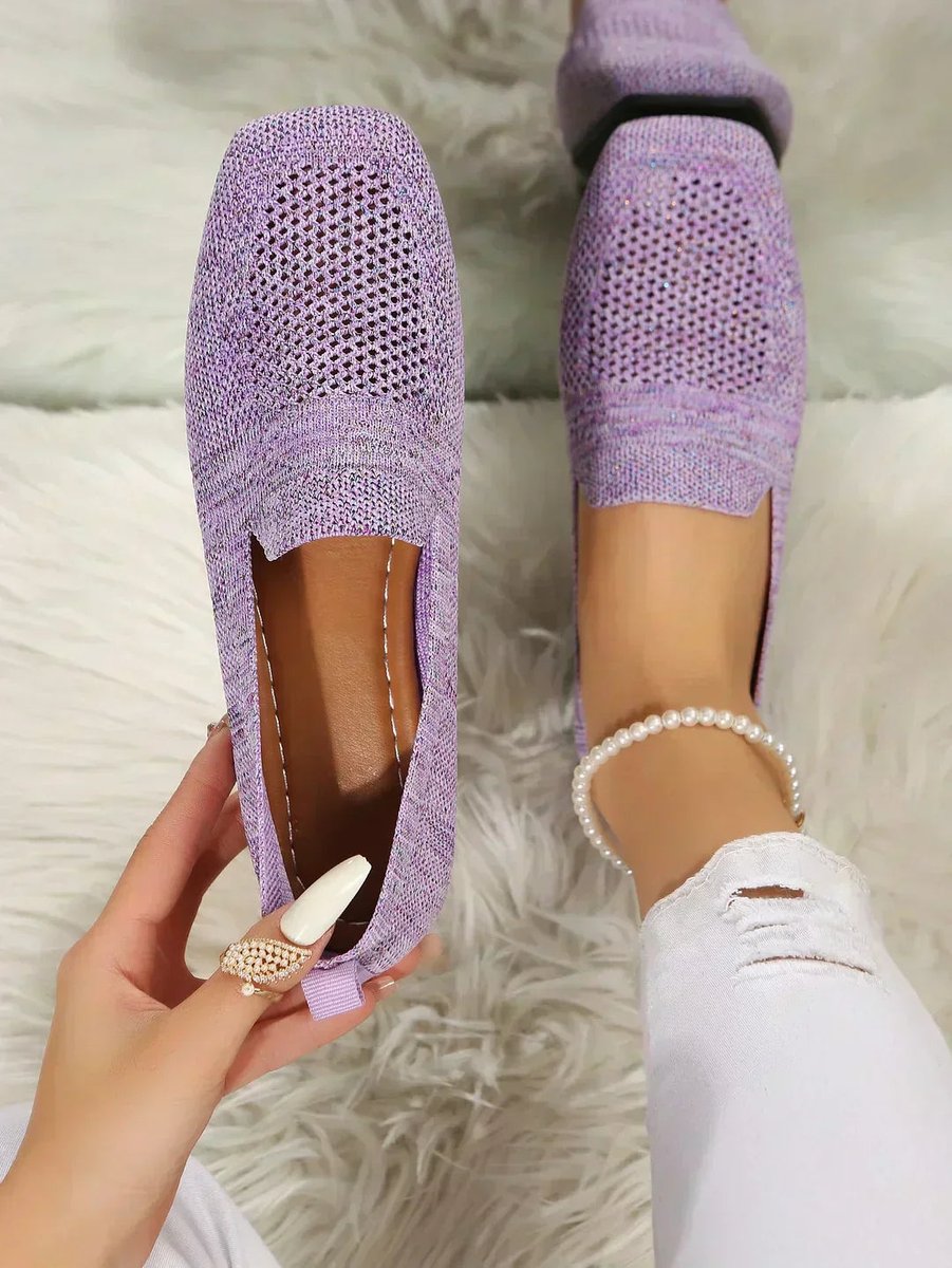 Women's Orthopedic Breathable Knit Slip-On Square-Toe Loafers - Purple