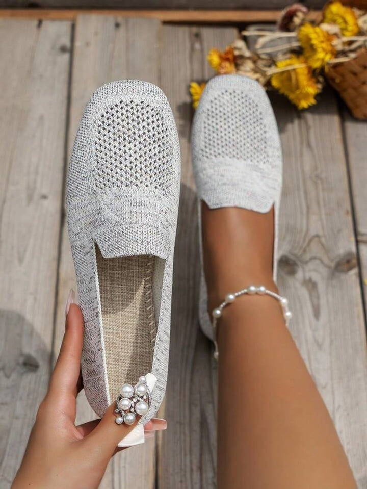 Women's Orthopedic Breathable Knit Slip-On Square-Toe Loafers - White