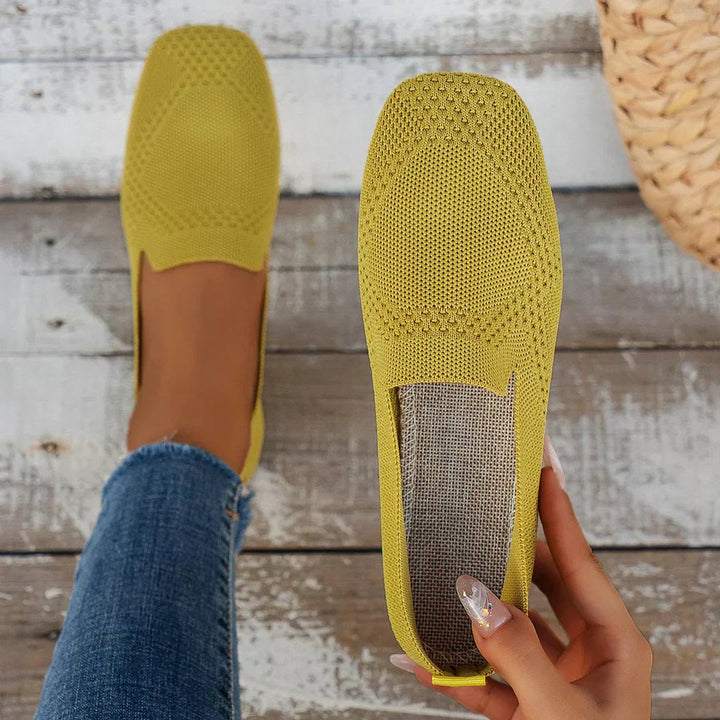 Women's Orthopedic Breathable Knit Slip-On Square-Toe Loafers - Yellow