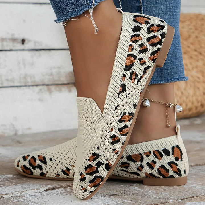 Women's Orthopedic Breathable Knit Slip-On Square-Toe Loafers - Leopard
