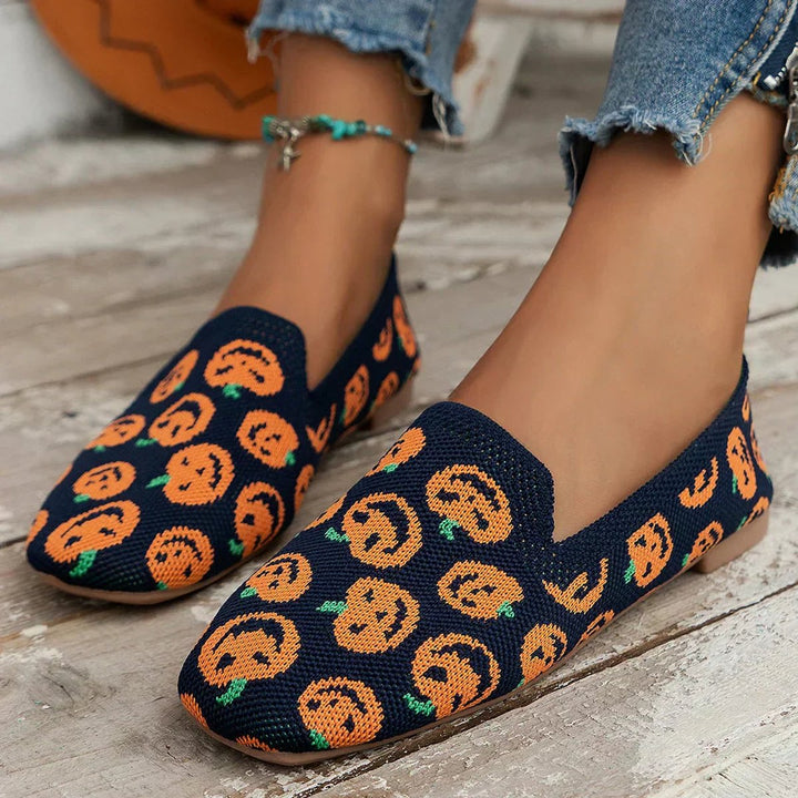 Women's Orthopedic Breathable Knit Slip-On Square-Toe Loafers - Pumpkin