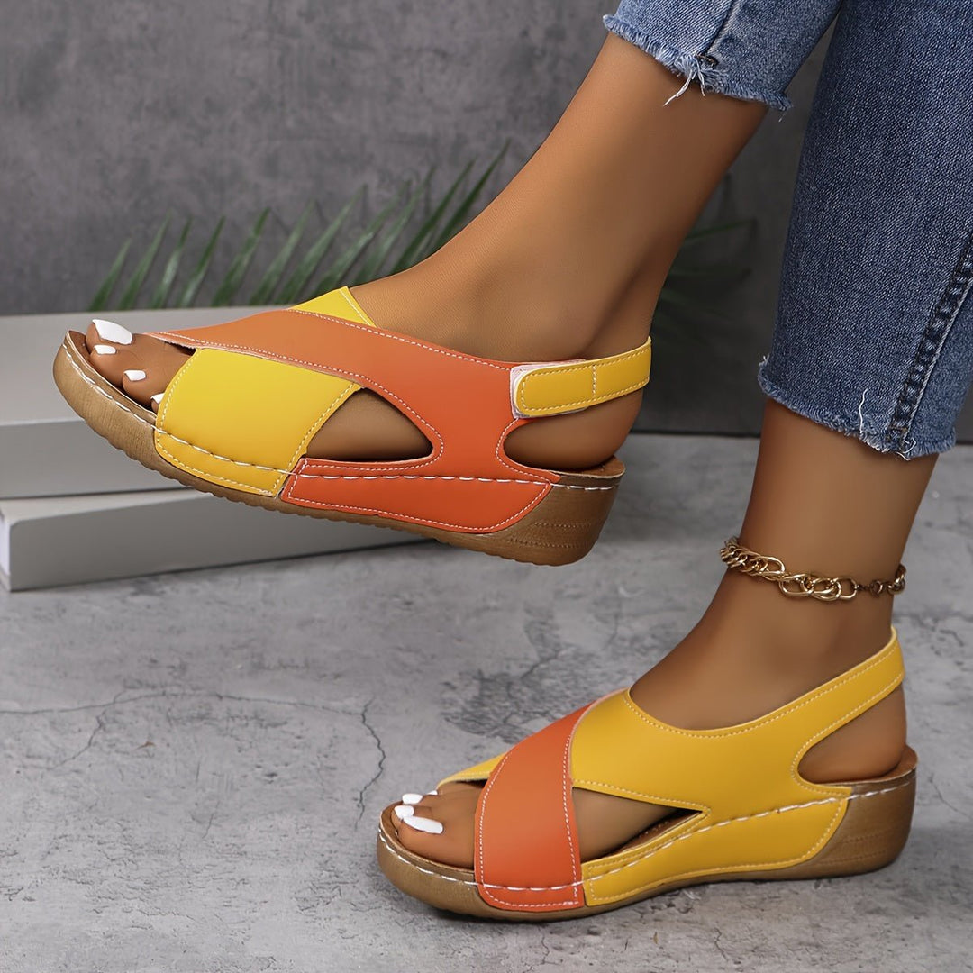 Women's Orthopedic Color-Block Wedge Slingback Sandals - Orange