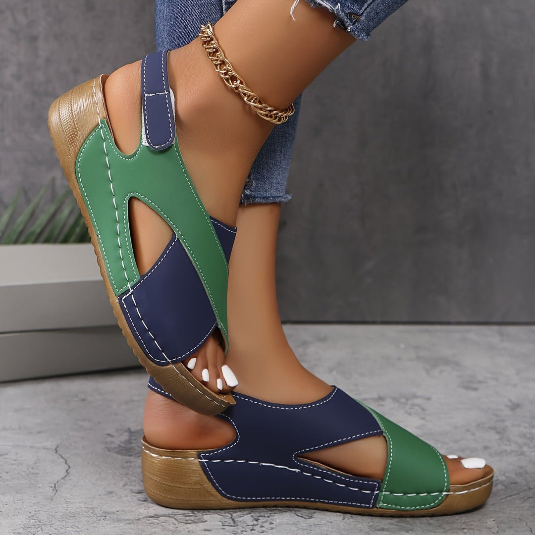 Women's Orthopedic Color-Block Wedge Slingback Sandals