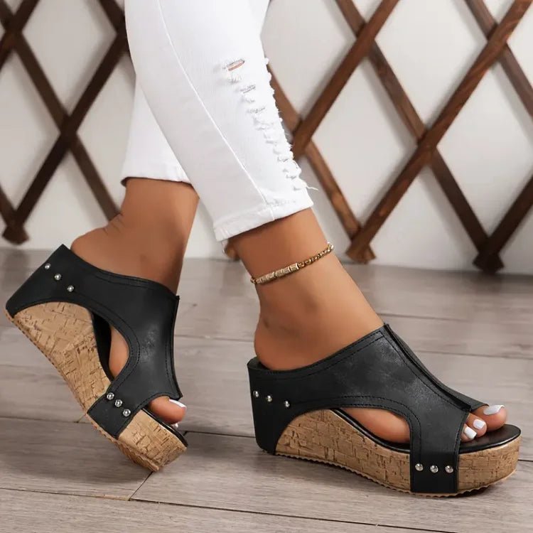 Women's Orthopedic Cork Wedge Open-Toe Slip-On Sandals