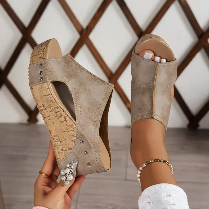 Women's Orthopedic Cork Wedge Open-Toe Slip-On Sandals